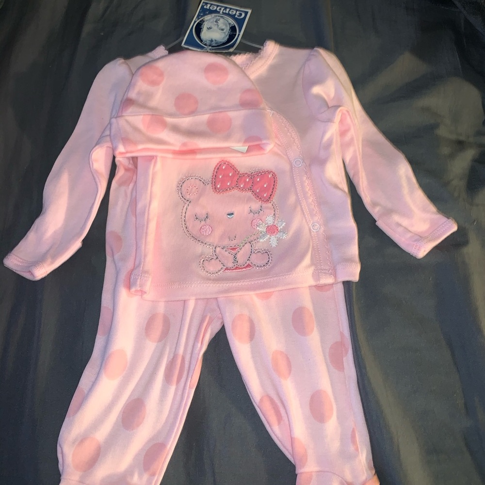 Gerber 3 piece sleeper outfit.
